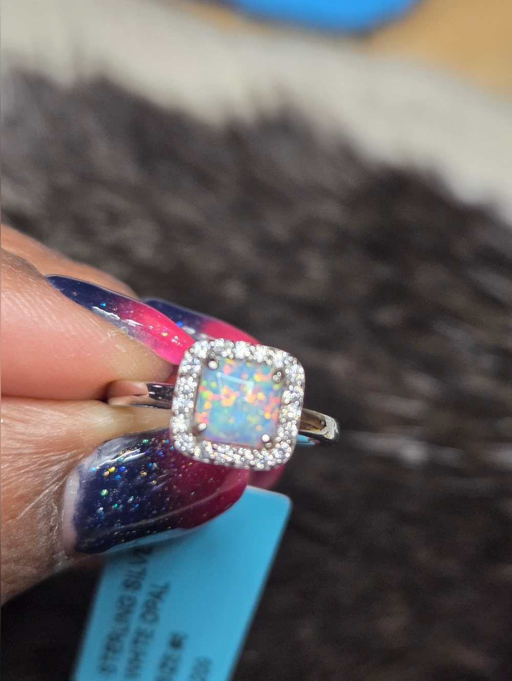 Sterling Silver 925 Opal Halo Ring - White Opal NWT